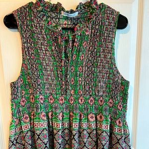 Rose and olive Mandela, green, print sleeveless blouse